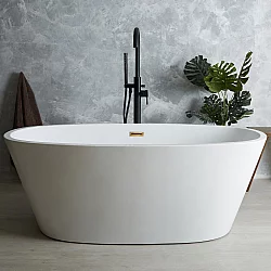 Milano Irwell White Modern Oval DoubleEnded Freestanding Bath 1595mm x 740mm Chrome Overflow