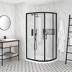 1000 x 800mm Black Right Hand Quadrant Shower Enclosure with White Tray