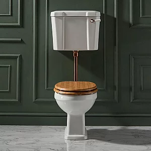 Milano Richmond Traditional Low Level Toilet with Cistern Brushed Copper Flush Kit and Warm Oak Soft Close Seat