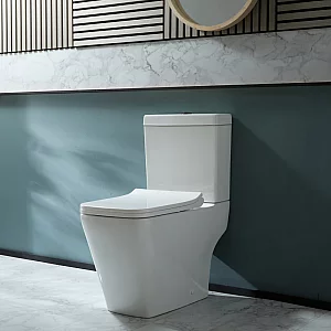 Milano Longton Modern Close Coupled Toilet with Soft Close Seat and Black Flush Button