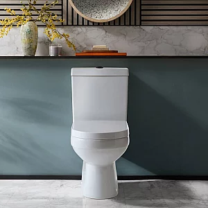 Milano Ballam Modern STrap Close Coupled Toilet with Soft Close Seat and Black Flush Button
