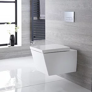 Milano Dalton White Modern Square Wall Hung Toilet with Soft Close Seat