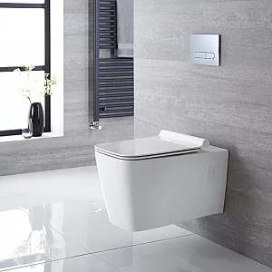 Milano Elswick White Modern Square Wall Hung Toilet with Soft Close Seat