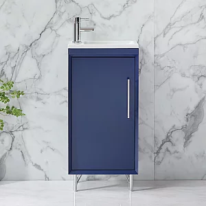 Milano Edge Navy Blue 400mm Modern Cloakroom Vanity Unit with Basin and Chrome TBar Handle