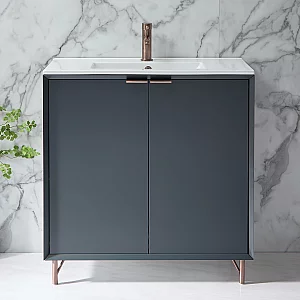 Milano Edge Anthracite 810mm Modern Vanity Unit with Basin and Aged Bronze Finger Pull Handles