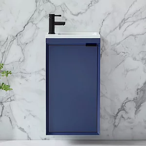 Milano Edge Navy Blue 400mm Wall Hung Modern Cloakroom Vanity Unit with Basin and Black Finger Pull Handle