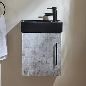 Milano Lurus Concrete Grey 400mm Wall Hung Modern Cloakroom Vanity Unit with Black Basin and Black TBar Handle