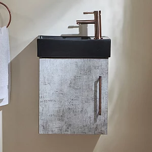 Milano Lurus Concrete Grey 400mm Wall Hung Modern Cloakroom Vanity Unit with Black Basin and Aged Bronze TBar Handle