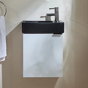 Milano Lurus White 400mm Wall Hung Modern Cloakroom Vanity Unit with Black Basin and Chrome Finger Pull Handle