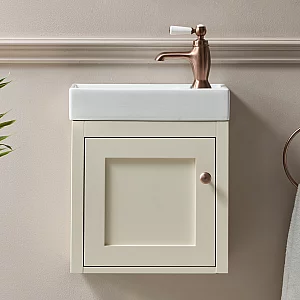 Milano Thornton Antique White 400mm Wall Hung Traditional Cloakroom Vanity Unit with Basin and Classic Round Aged Bronze Handle