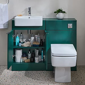 Milano Lurus 1050mm Dark Green Modern Vanity and WC Combination Unit with Farington Toilet Chrome Finger Pull Handles