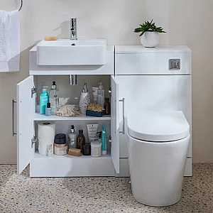 Milano Lurus 1050mm White Modern Vanity and WC Combination Unit with Rivington Toilet Chrome TBar Handles