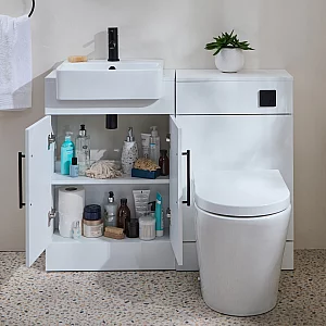 Milano Lurus 1050mm White Modern Vanity and WC Combination Unit with Rivington Toilet Black TBar Handles