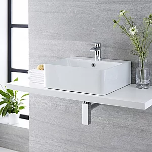 Milano Farington White Modern Rectangular Countertop Basin 460mm x 420mm 1 TapHole with Black Overflow