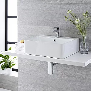 Milano Farington White Modern Rectangular Countertop Basin with Mono Mixer Tap 520mm x 420mm