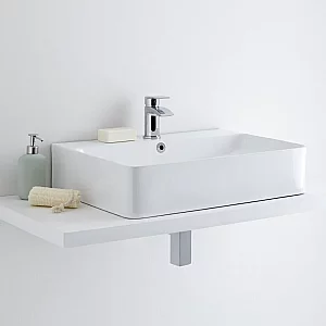 Milano Farington White Modern Rectangular Countertop Basin 600mm x 420mm 1 TapHole with Black Overflow