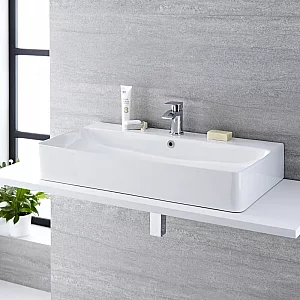 Milano Farington White Modern Rectangular Countertop Basin 800mm x 415mm 1 TapHole with Chalk Overflow