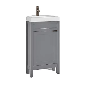 Milano Aston Light Grey 450mm Traditional Cloakroom Corner Vanity Unit with Basin and Aged Bronze Modern Finger Pull Handle