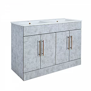 Milano Lurus Concrete Grey 1210mm Modern Vanity Unit with Double Basin and Brushed Copper TBar Handles