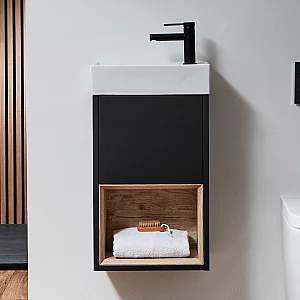 Milano Bexley Black Grey 400mm Wall Hung Open Shelf Cloakroom Vanity Unit with Basin