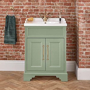 Milano Thornton Pastel Green 635mm Traditional Vanity Unit with Basin and Classic TBar Aged Gold Handles