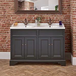 Milano Thornton Black Grey 1210mm Traditional Vanity Unit with Double Basin and Classic Round Aged Bronze Handles