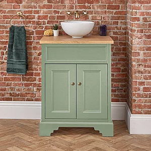 Milano Thornton Pastel Green 645mm Traditional Vanity Unit with Round Countertop Basin and Classic Round Aged Gold Handles
