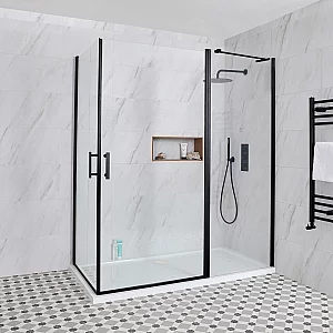 Milano Nero Black Hinged Double Door Corner Shower Enclosure with Tray 1100mm x 760mm