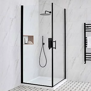 Milano Nero Black Hinged Double Door Corner Shower Enclosure with Tray Choice of Sizes