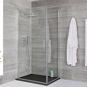 Milano Portland Chrome Hinged Double Door Corner Shower Enclosure with Slate Tray Choice of Size