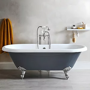 Milano Hest Stone Grey Traditional DoubleEnded Freestanding Bath 1795mm x 785mm No TapHoles