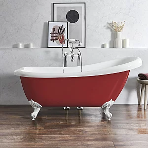Milano Legend Saffron Red Traditional Freestanding Slipper Bath 1710mm x 740mm White Feet
