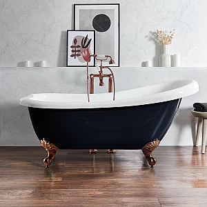 Milano Legend Midnight Black Traditional Freestanding Slipper Bath 1710mm x 740mm Brushed Copper Feet