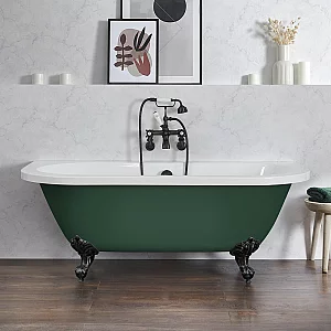 Milano Richmond Evergreen Traditional Back to Wall Freestanding Bath 1685mm x 780mm Black Feet