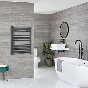 Milano x ECOSO Neva Electric 803mm x 600mm Anthracite Heated Towel Rail with Thermostatic WiFi Heating Element