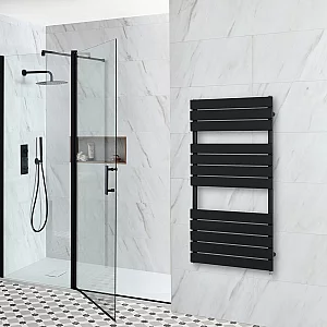 Milano x ECOSO Lustro Electric Designer Black Flat Panel Heated Towel Rail 1200mm x 600mm with Element no Cable Cover
