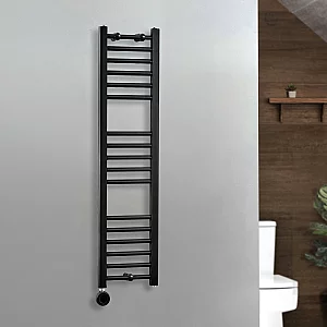 Milano x ECOSO Nero Electric 1200mm x 300mm Black Straight Heated Towel Rail With WiFi Thermostatic Element