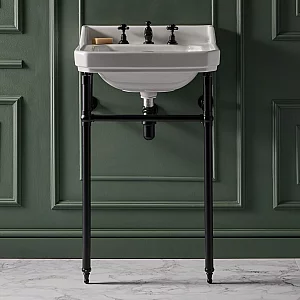 Milano Richmond 560mm Traditional Basin and Black Washstand 3 TapHoles