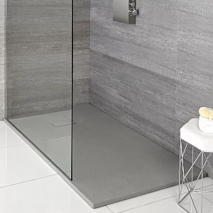 Milano Rasa Light Grey Slate Effect Shower Tray 1500mm x 900mm with Corner Riser Kit