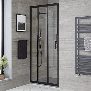 Milano Nero 800mm Triple Sliding Shower Door with 1600mm x 800mm Light Grey Slate Tray