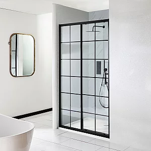 Milano Barq 1000mm Black Grid Sliding Shower Door with 1000mm x 900mm Tray