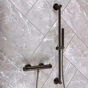 Milano Otto Modern Round Thermostatic Bar Shower Valve with Hand Shower and Riser Rail Black Nickel