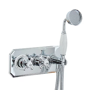Milano Elizabeth Traditional ChromeWhite Thermostatic Shower System with Diverter and Hand Shower