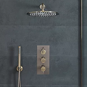 Milano Clarus Thermostatic Shower with Shower Head and Hand Shower Aged Gold 2 Outlet