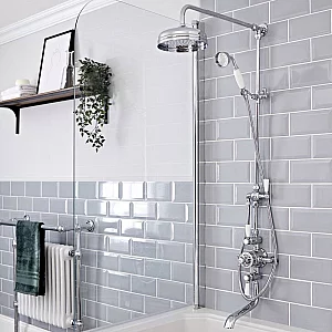 Milano Elizabeth Chrome and White Traditional Triple Exposed Thermostatic Shower with Grand Rigid Riser Rail and Bath Spout 3 Outlet