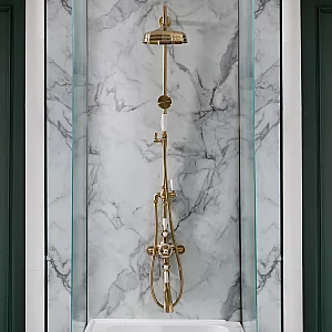 Milano Elizabeth Brushed Brass Traditional Triple Exposed Thermostatic Shower with Grand Rigid Riser Rail and Bath Spout 3 Outlet