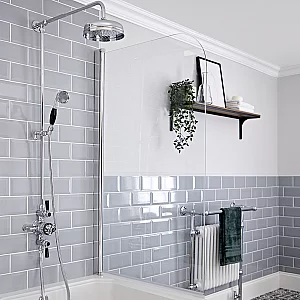 Milano Elizabeth Chrome and Black Traditional Triple Exposed Thermostatic Shower with Grand Rigid Riser Rail 2 Outlet