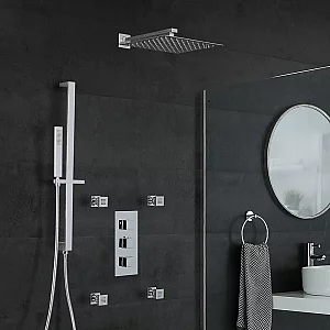 Milano Arvo Chrome Thermostatic Shower with Diverter Shower Head Hand Shower Riser Rail and Body Jets 3 Outlet