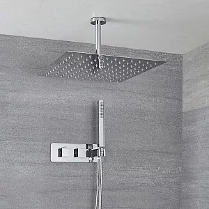 Milano Arvo Chrome Thermostatic Shower with Diverter Ceiling Mounted Shower Head and Hand Shower 2 Outlet