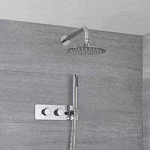 Milano Mirage Chrome Thermostatic Shower with Diverter Wall Mounted Shower Head and Hand Shower 2 Outlet